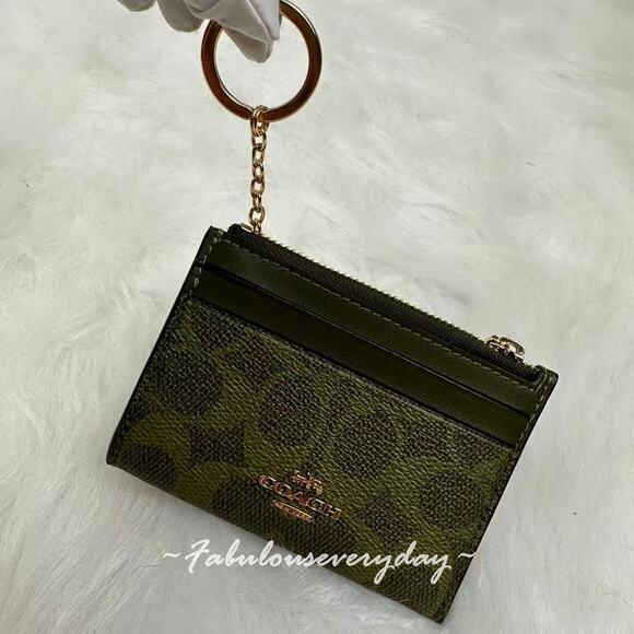 Coach Mini Skinny Id Case In Signature Canvas In Olive CW870 Key Ring NWT - Picture 3 of 4